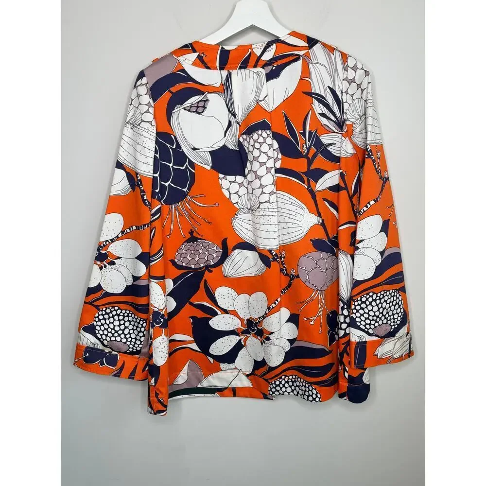 J. Crew Floral Long Sleeve Button Front Shirt Jacket White Orange Women's Size 6